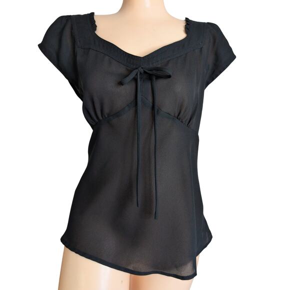 Sheer Chiffon Babydoll Top 12 Y2K Fairy Grunge Whimsigoth Witchy Coquette Bow - Picture 1 of 3